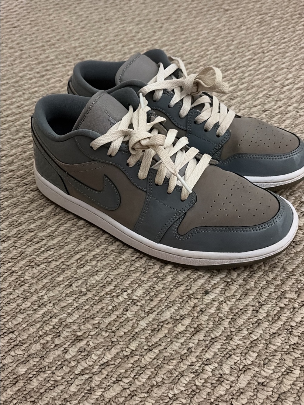 Nike Men's Jordan’s Gray and Dark Gray Low-Top Sneakers with White Laces